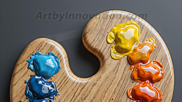 AI-generated painter palette and artist board digital designs — polished metallic palettes, winged fantasy palettes, and premium artist mixing board art in UHD by Art by Innovation.