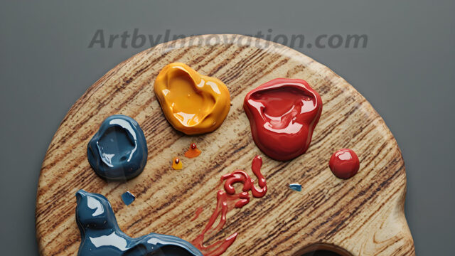 AI-generated painter palette and artist board digital designs — polished metallic palettes, winged fantasy palettes, and premium artist mixing board art in UHD by Art by Innovation.