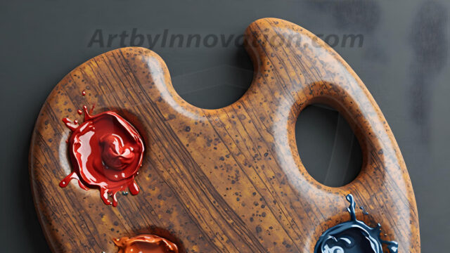 AI-generated painter palette and artist board digital designs — polished metallic palettes, winged fantasy palettes, and premium artist mixing board art in UHD by Art by Innovation.