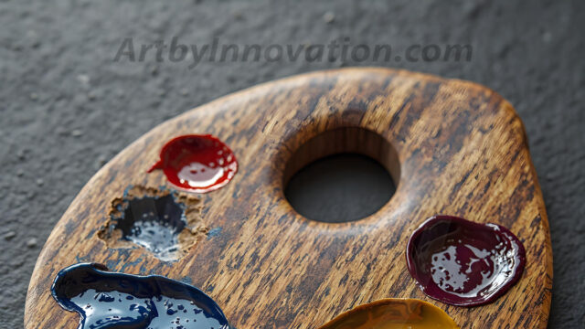 AI-generated painter palette and artist board digital designs — polished metallic palettes, winged fantasy palettes, and premium artist mixing board art in UHD by Art by Innovation.