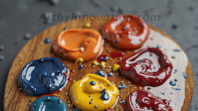 AI-generated painter palette and artist board digital designs — polished metallic palettes, winged fantasy palettes, and premium artist mixing board art in UHD by Art by Innovation.