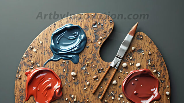 AI-generated painter palette and artist board digital designs — polished metallic palettes, winged fantasy palettes, and premium artist mixing board art in UHD by Art by Innovation.