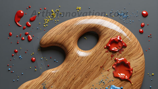 AI-generated painter palette and artist board digital designs — polished metallic palettes, winged fantasy palettes, and premium artist mixing board art in UHD by Art by Innovation.