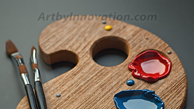 AI-generated painter palette and artist board digital designs — polished metallic palettes, winged fantasy palettes, and premium artist mixing board art in UHD by Art by Innovation.