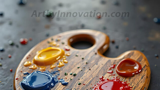 AI-generated painter palette and artist board digital designs — polished metallic palettes, winged fantasy palettes, and premium artist mixing board art in UHD by Art by Innovation.