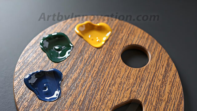 AI-generated painter palette and artist board digital designs — polished metallic palettes, winged fantasy palettes, and premium artist mixing board art in UHD by Art by Innovation.