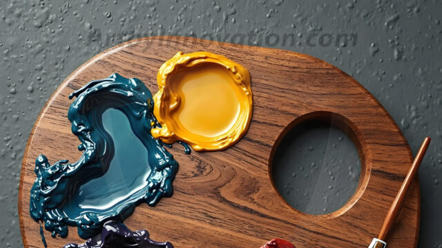 AI-generated painter palette and artist board digital designs — polished metallic palettes, winged fantasy palettes, and premium artist mixing board art in UHD by Art by Innovation.