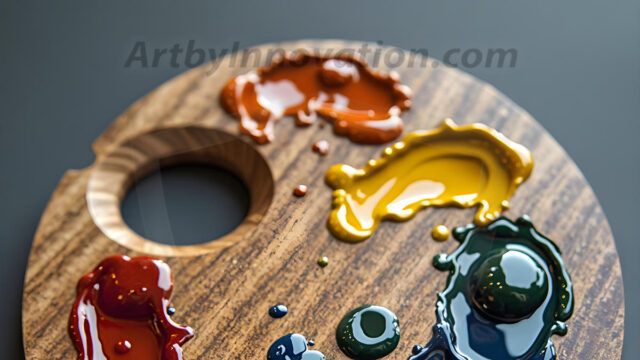 AI-generated painter palette and artist board digital designs — polished metallic palettes, winged fantasy palettes, and premium artist mixing board art in UHD by Art by Innovation.