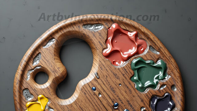 AI-generated painter palette and artist board digital designs — polished metallic palettes, winged fantasy palettes, and premium artist mixing board art in UHD by Art by Innovation.