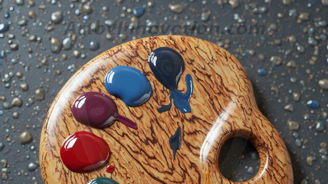 AI-generated painter palette and artist board digital designs — polished metallic palettes, winged fantasy palettes, and premium artist mixing board art in UHD by Art by Innovation.