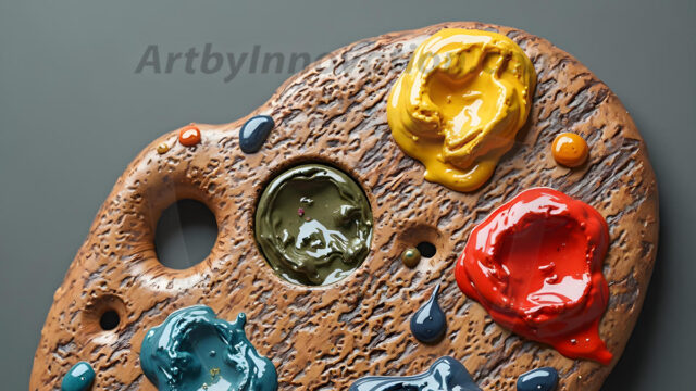 AI-generated painter palette and artist board digital designs — polished metallic palettes, winged fantasy palettes, and premium artist mixing board art in UHD by Art by Innovation.