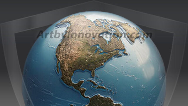 AI-generated Earth orb art featuring sculpted golden continents and deep sapphire oceans, reimagining our planet as a breathtaking artistic object.