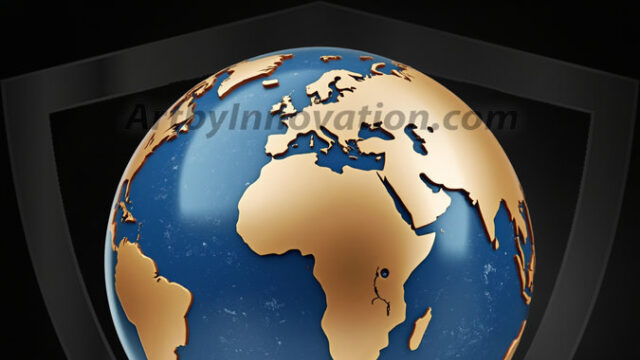 AI-generated Earth orb art featuring sculpted golden continents and deep sapphire oceans, reimagining our planet as a breathtaking artistic object.