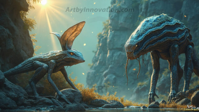 Amazing Alien Life forms and Planets. Fantasy Photographs, by Art by Innovation. Vibrant and detailed, high-resolution quality rendering of fantasy worlds with amazing creatures, both the fauna and flora, that might exist on alien worlds.