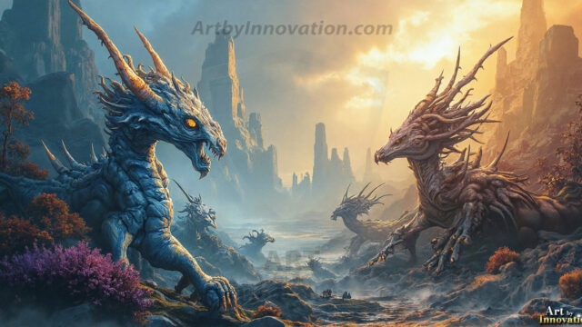 Amazing Alien Life forms and Planets. Fantasy Photographs, by Art by Innovation. Vibrant and detailed, high-resolution quality rendering of fantasy worlds with amazing creatures, both the fauna and flora, that might exist on alien worlds.