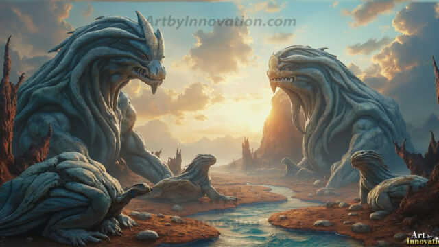 Amazing Alien Life forms and Planets. Fantasy Photographs, by Art by Innovation. Vibrant and detailed, high-resolution quality rendering of fantasy worlds with amazing creatures, both the fauna and flora, that might exist on alien worlds.