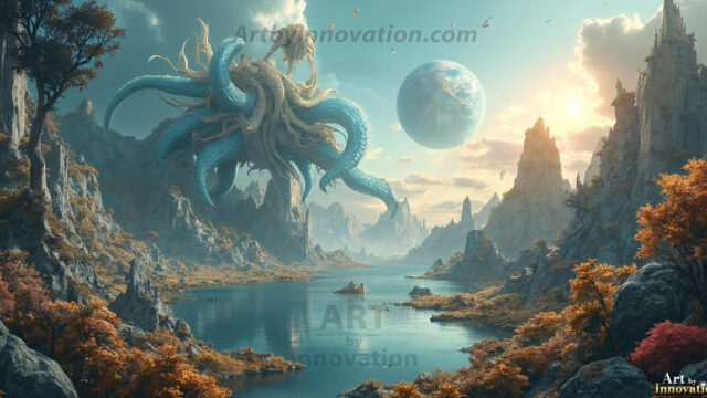 Amazing Alien Life forms and Planets. Fantasy Photographs, by Art by Innovation. Vibrant and detailed, high-resolution quality rendering of fantasy worlds with amazing creatures, both the fauna and flora, that might exist on alien worlds.
