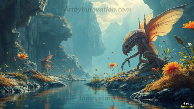 Amazing Alien Life forms and Planets. Fantasy Photographs, by Art by Innovation. Vibrant and detailed, high-resolution quality rendering of fantasy worlds with amazing creatures, both the fauna and flora, that might exist on alien worlds.