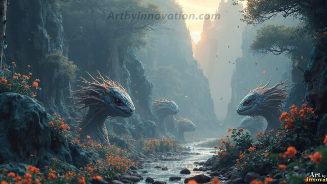Amazing Alien Life forms and Planets. Fantasy Photographs, by Art by Innovation. Vibrant and detailed, high-resolution quality rendering of fantasy worlds with amazing creatures, both the fauna and flora, that might exist on alien worlds.