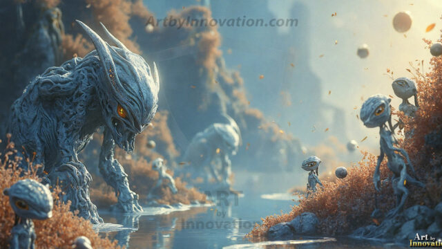 Amazing Alien Life forms and Planets. Fantasy Photographs, by Art by Innovation. Vibrant and detailed, high-resolution quality rendering of fantasy worlds with amazing creatures, both the fauna and flora, that might exist on alien worlds.