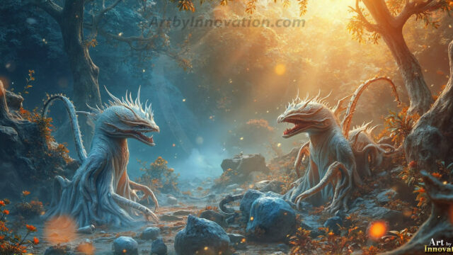 Amazing Alien Life forms and Planets. Fantasy Photographs, by Art by Innovation. Vibrant and detailed, high-resolution quality rendering of fantasy worlds with amazing creatures, both the fauna and flora, that might exist on alien worlds.