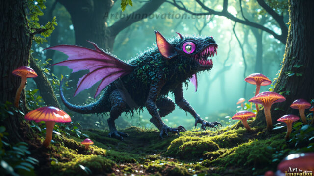 A collection of cute & adorable little-creatures from around the universe. In a photorealistic magical enchanted forest, the surface is covered in vibrant green moss, clusters of bioluminescent mushrooms. With delicate wildflowers blooming in impossible colors — violet, gold, crimson, as adorable little creatures rise from a misty forest floor. A hyper-realistic photo of hybrid creatures, like a adorable baby elephant, no bigger than a human palm. A foxlike creature, with red eyes, fluffy soft fur, and rows of sharp, serrated teeth. A chimera like weird creature, with crazy alien eyes, cyberpunk style. A hyper realistic portrait of a prehensile-tailed opossum, vibrantly colored, illuminated only by moonlight filtering through leaves in the darkness of night.