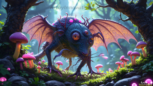 A collection of cute & adorable little-creatures from around the universe. In a photorealistic magical enchanted forest, the surface is covered in vibrant green moss, clusters of bioluminescent mushrooms. With delicate wildflowers blooming in impossible colors — violet, gold, crimson, as adorable little creatures rise from a misty forest floor. A hyper-realistic photo of hybrid creatures, like a adorable baby elephant, no bigger than a human palm. A foxlike creature, with red eyes, fluffy soft fur, and rows of sharp, serrated teeth. A chimera like weird creature, with crazy alien eyes, cyberpunk style. A hyper realistic portrait of a prehensile-tailed opossum, vibrantly colored, illuminated only by moonlight filtering through leaves in the darkness of night.