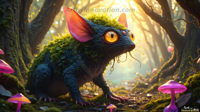 A collection of cute & adorable little-creatures from around the universe. In a photorealistic magical enchanted forest, the surface is covered in vibrant green moss, clusters of bioluminescent mushrooms. With delicate wildflowers blooming in impossible colors — violet, gold, crimson, as adorable little creatures rise from a misty forest floor. A hyper-realistic photo of hybrid creatures, like a adorable baby elephant, no bigger than a human palm. A foxlike creature, with red eyes, fluffy soft fur, and rows of sharp, serrated teeth. A chimera like weird creature, with crazy alien eyes, cyberpunk style. A hyper realistic portrait of a prehensile-tailed opossum, vibrantly colored, illuminated only by moonlight filtering through leaves in the darkness of night.