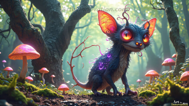 A collection of cute & adorable little-creatures from around the universe. In a photorealistic magical enchanted forest, the surface is covered in vibrant green moss, clusters of bioluminescent mushrooms. With delicate wildflowers blooming in impossible colors — violet, gold, crimson, as adorable little creatures rise from a misty forest floor. A hyper-realistic photo of hybrid creatures, like a adorable baby elephant, no bigger than a human palm. A foxlike creature, with red eyes, fluffy soft fur, and rows of sharp, serrated teeth. A chimera like weird creature, with crazy alien eyes, cyberpunk style. A hyper realistic portrait of a prehensile-tailed opossum, vibrantly colored, illuminated only by moonlight filtering through leaves in the darkness of night.