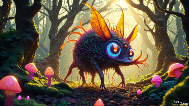 A collection of cute & adorable little-creatures from around the universe. In a photorealistic magical enchanted forest, the surface is covered in vibrant green moss, clusters of bioluminescent mushrooms. With delicate wildflowers blooming in impossible colors — violet, gold, crimson, as adorable little creatures rise from a misty forest floor. A hyper-realistic photo of hybrid creatures, like a adorable baby elephant, no bigger than a human palm. A foxlike creature, with red eyes, fluffy soft fur, and rows of sharp, serrated teeth. A chimera like weird creature, with crazy alien eyes, cyberpunk style. A hyper realistic portrait of a prehensile-tailed opossum, vibrantly colored, illuminated only by moonlight filtering through leaves in the darkness of night.