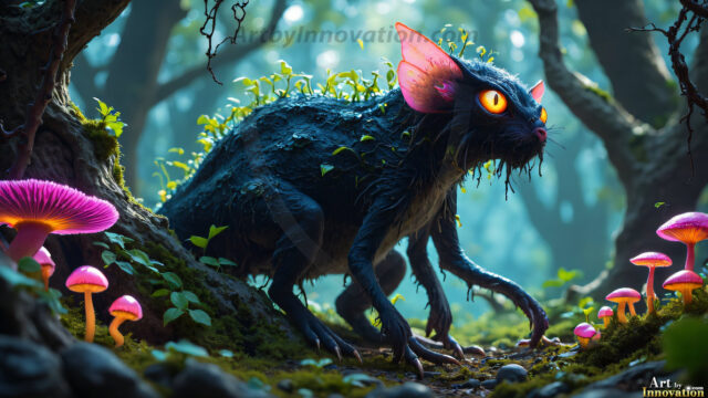 A collection of cute & adorable little-creatures from around the universe. In a photorealistic magical enchanted forest, the surface is covered in vibrant green moss, clusters of bioluminescent mushrooms. With delicate wildflowers blooming in impossible colors — violet, gold, crimson, as adorable little creatures rise from a misty forest floor. A hyper-realistic photo of hybrid creatures, like a adorable baby elephant, no bigger than a human palm. A foxlike creature, with red eyes, fluffy soft fur, and rows of sharp, serrated teeth. A chimera like weird creature, with crazy alien eyes, cyberpunk style. A hyper realistic portrait of a prehensile-tailed opossum, vibrantly colored, illuminated only by moonlight filtering through leaves in the darkness of night.