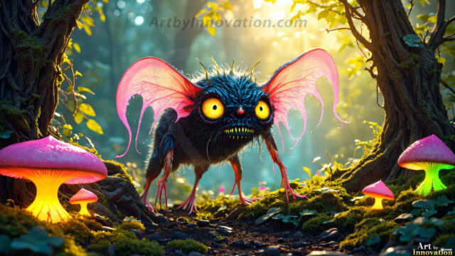 A collection of cute & adorable little-creatures from around the universe. In a photorealistic magical enchanted forest, the surface is covered in vibrant green moss, clusters of bioluminescent mushrooms. With delicate wildflowers blooming in impossible colors — violet, gold, crimson, as adorable little creatures rise from a misty forest floor. A hyper-realistic photo of hybrid creatures, like a adorable baby elephant, no bigger than a human palm. A foxlike creature, with red eyes, fluffy soft fur, and rows of sharp, serrated teeth. A chimera like weird creature, with crazy alien eyes, cyberpunk style. A hyper realistic portrait of a prehensile-tailed opossum, vibrantly colored, illuminated only by moonlight filtering through leaves in the darkness of night.