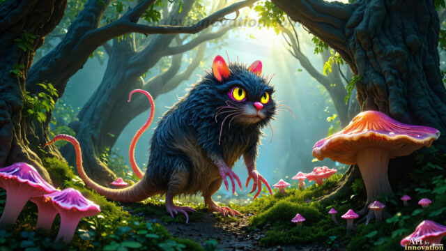 A collection of cute & adorable little-creatures from around the universe. In a photorealistic magical enchanted forest, the surface is covered in vibrant green moss, clusters of bioluminescent mushrooms. With delicate wildflowers blooming in impossible colors — violet, gold, crimson, as adorable little creatures rise from a misty forest floor. A hyper-realistic photo of hybrid creatures, like a adorable baby elephant, no bigger than a human palm. A foxlike creature, with red eyes, fluffy soft fur, and rows of sharp, serrated teeth. A chimera like weird creature, with crazy alien eyes, cyberpunk style. A hyper realistic portrait of a prehensile-tailed opossum, vibrantly colored, illuminated only by moonlight filtering through leaves in the darkness of night.