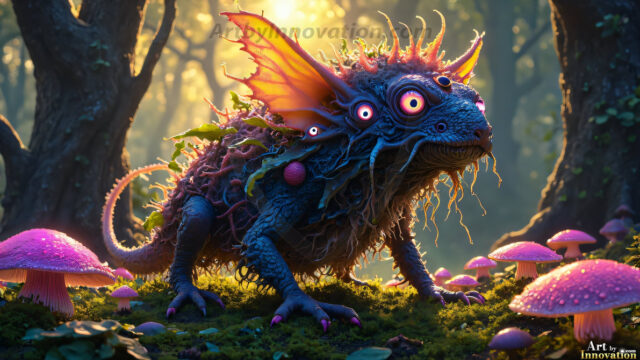 A collection of cute & adorable little-creatures from around the universe. In a photorealistic magical enchanted forest, the surface is covered in vibrant green moss, clusters of bioluminescent mushrooms. With delicate wildflowers blooming in impossible colors — violet, gold, crimson, as adorable little creatures rise from a misty forest floor. A hyper-realistic photo of hybrid creatures, like a adorable baby elephant, no bigger than a human palm. A foxlike creature, with red eyes, fluffy soft fur, and rows of sharp, serrated teeth. A chimera like weird creature, with crazy alien eyes, cyberpunk style. A hyper realistic portrait of a prehensile-tailed opossum, vibrantly colored, illuminated only by moonlight filtering through leaves in the darkness of night.