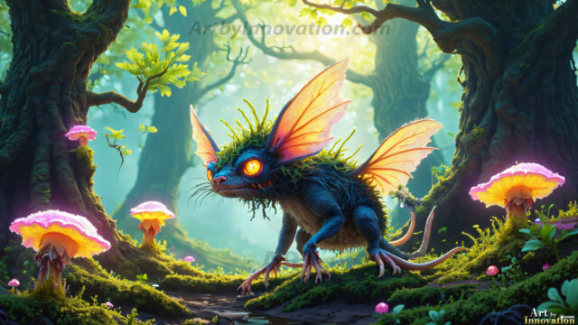 A collection of cute & adorable little-creatures from around the universe. In a photorealistic magical enchanted forest, the surface is covered in vibrant green moss, clusters of bioluminescent mushrooms. With delicate wildflowers blooming in impossible colors — violet, gold, crimson, as adorable little creatures rise from a misty forest floor. A hyper-realistic photo of hybrid creatures, like a adorable baby elephant, no bigger than a human palm. A foxlike creature, with red eyes, fluffy soft fur, and rows of sharp, serrated teeth. A chimera like weird creature, with crazy alien eyes, cyberpunk style. A hyper realistic portrait of a prehensile-tailed opossum, vibrantly colored, illuminated only by moonlight filtering through leaves in the darkness of night.