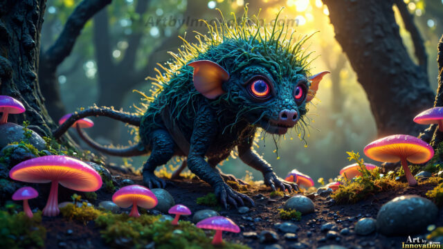 A collection of cute & adorable little-creatures from around the universe. In a photorealistic magical enchanted forest, the surface is covered in vibrant green moss, clusters of bioluminescent mushrooms. With delicate wildflowers blooming in impossible colors — violet, gold, crimson, as adorable little creatures rise from a misty forest floor. A hyper-realistic photo of hybrid creatures, like a adorable baby elephant, no bigger than a human palm. A foxlike creature, with red eyes, fluffy soft fur, and rows of sharp, serrated teeth. A chimera like weird creature, with crazy alien eyes, cyberpunk style. A hyper realistic portrait of a prehensile-tailed opossum, vibrantly colored, illuminated only by moonlight filtering through leaves in the darkness of night.