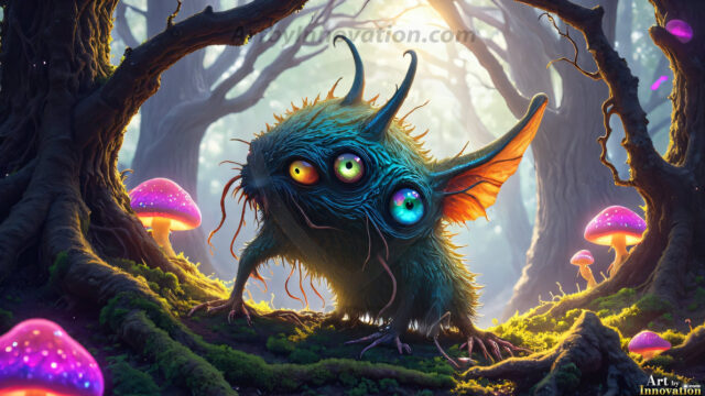 A collection of cute & adorable little-creatures from around the universe. In a photorealistic magical enchanted forest, the surface is covered in vibrant green moss, clusters of bioluminescent mushrooms. With delicate wildflowers blooming in impossible colors — violet, gold, crimson, as adorable little creatures rise from a misty forest floor. A hyper-realistic photo of hybrid creatures, like a adorable baby elephant, no bigger than a human palm. A foxlike creature, with red eyes, fluffy soft fur, and rows of sharp, serrated teeth. A chimera like weird creature, with crazy alien eyes, cyberpunk style. A hyper realistic portrait of a prehensile-tailed opossum, vibrantly colored, illuminated only by moonlight filtering through leaves in the darkness of night.