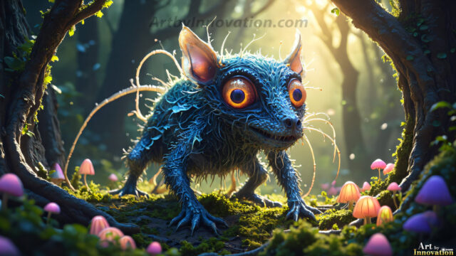 A collection of cute & adorable little-creatures from around the universe. In a photorealistic magical enchanted forest, the surface is covered in vibrant green moss, clusters of bioluminescent mushrooms. With delicate wildflowers blooming in impossible colors — violet, gold, crimson, as adorable little creatures rise from a misty forest floor. A hyper-realistic photo of hybrid creatures, like a adorable baby elephant, no bigger than a human palm. A foxlike creature, with red eyes, fluffy soft fur, and rows of sharp, serrated teeth. A chimera like weird creature, with crazy alien eyes, cyberpunk style. A hyper realistic portrait of a prehensile-tailed opossum, vibrantly colored, illuminated only by moonlight filtering through leaves in the darkness of night.