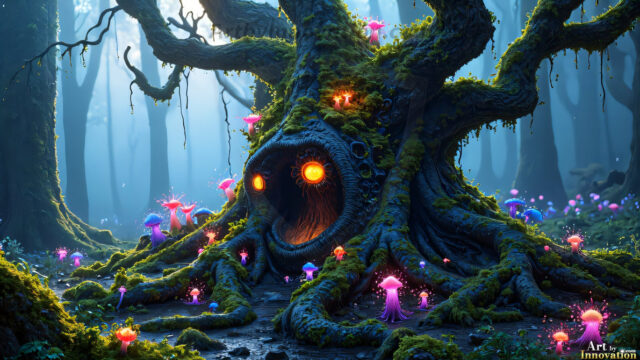 A collection of cute & adorable little-creatures from around the universe. In a photorealistic magical enchanted forest, the surface is covered in vibrant green moss, clusters of bioluminescent mushrooms. With delicate wildflowers blooming in impossible colors — violet, gold, crimson, as adorable little creatures rise from a misty forest floor. A hyper-realistic photo of hybrid creatures, like a adorable baby elephant, no bigger than a human palm. A foxlike creature, with red eyes, fluffy soft fur, and rows of sharp, serrated teeth. A chimera like weird creature, with crazy alien eyes, cyberpunk style. A hyper realistic portrait of a prehensile-tailed opossum, vibrantly colored, illuminated only by moonlight filtering through leaves in the darkness of night.