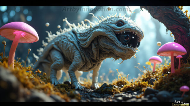 A collection of cute & adorable little-creatures from around the universe. In a photorealistic magical enchanted forest, the surface is covered in vibrant green moss, clusters of bioluminescent mushrooms. With delicate wildflowers blooming in impossible colors — violet, gold, crimson, as adorable little creatures rise from a misty forest floor. A hyper-realistic photo of hybrid creatures, like a adorable baby elephant, no bigger than a human palm. A foxlike creature, with red eyes, fluffy soft fur, and rows of sharp, serrated teeth. A chimera like weird creature, with crazy alien eyes, cyberpunk style. A hyper realistic portrait of a prehensile-tailed opossum, vibrantly colored, illuminated only by moonlight filtering through leaves in the darkness of night.
