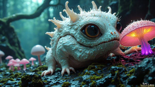 A collection of cute & adorable little-creatures from around the universe. In a photorealistic magical enchanted forest, the surface is covered in vibrant green moss, clusters of bioluminescent mushrooms. With delicate wildflowers blooming in impossible colors — violet, gold, crimson, as adorable little creatures rise from a misty forest floor. A hyper-realistic photo of hybrid creatures, like a adorable baby elephant, no bigger than a human palm. A foxlike creature, with red eyes, fluffy soft fur, and rows of sharp, serrated teeth. A chimera like weird creature, with crazy alien eyes, cyberpunk style. A hyper realistic portrait of a prehensile-tailed opossum, vibrantly colored, illuminated only by moonlight filtering through leaves in the darkness of night.