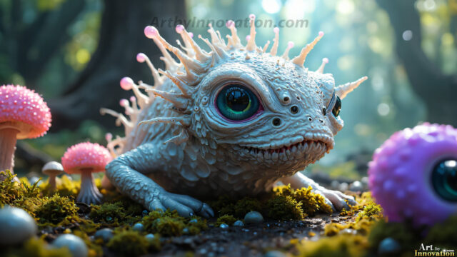A collection of cute & adorable little-creatures from around the universe. In a photorealistic magical enchanted forest, the surface is covered in vibrant green moss, clusters of bioluminescent mushrooms. With delicate wildflowers blooming in impossible colors — violet, gold, crimson, as adorable little creatures rise from a misty forest floor. A hyper-realistic photo of hybrid creatures, like a adorable baby elephant, no bigger than a human palm. A foxlike creature, with red eyes, fluffy soft fur, and rows of sharp, serrated teeth. A chimera like weird creature, with crazy alien eyes, cyberpunk style. A hyper realistic portrait of a prehensile-tailed opossum, vibrantly colored, illuminated only by moonlight filtering through leaves in the darkness of night.