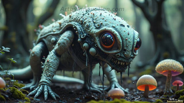 A collection of cute & adorable little-creatures from around the universe. In a photorealistic magical enchanted forest, the surface is covered in vibrant green moss, clusters of bioluminescent mushrooms. With delicate wildflowers blooming in impossible colors — violet, gold, crimson, as adorable little creatures rise from a misty forest floor. A hyper-realistic photo of hybrid creatures, like a adorable baby elephant, no bigger than a human palm. A foxlike creature, with red eyes, fluffy soft fur, and rows of sharp, serrated teeth. A chimera like weird creature, with crazy alien eyes, cyberpunk style. A hyper realistic portrait of a prehensile-tailed opossum, vibrantly colored, illuminated only by moonlight filtering through leaves in the darkness of night.