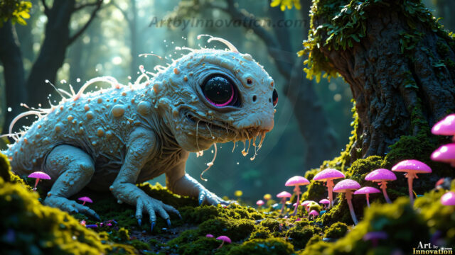A collection of cute & adorable little-creatures from around the universe. In a photorealistic magical enchanted forest, the surface is covered in vibrant green moss, clusters of bioluminescent mushrooms. With delicate wildflowers blooming in impossible colors — violet, gold, crimson, as adorable little creatures rise from a misty forest floor. A hyper-realistic photo of hybrid creatures, like a adorable baby elephant, no bigger than a human palm. A foxlike creature, with red eyes, fluffy soft fur, and rows of sharp, serrated teeth. A chimera like weird creature, with crazy alien eyes, cyberpunk style. A hyper realistic portrait of a prehensile-tailed opossum, vibrantly colored, illuminated only by moonlight filtering through leaves in the darkness of night.