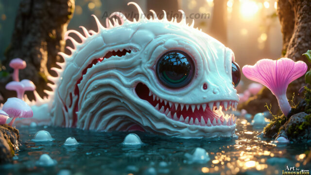 A collection of cute & adorable little-creatures from around the universe. In a photorealistic magical enchanted forest, the surface is covered in vibrant green moss, clusters of bioluminescent mushrooms. With delicate wildflowers blooming in impossible colors — violet, gold, crimson, as adorable little creatures rise from a misty forest floor. A hyper-realistic photo of hybrid creatures, like a adorable baby elephant, no bigger than a human palm. A foxlike creature, with red eyes, fluffy soft fur, and rows of sharp, serrated teeth. A chimera like weird creature, with crazy alien eyes, cyberpunk style. A hyper realistic portrait of a prehensile-tailed opossum, vibrantly colored, illuminated only by moonlight filtering through leaves in the darkness of night.