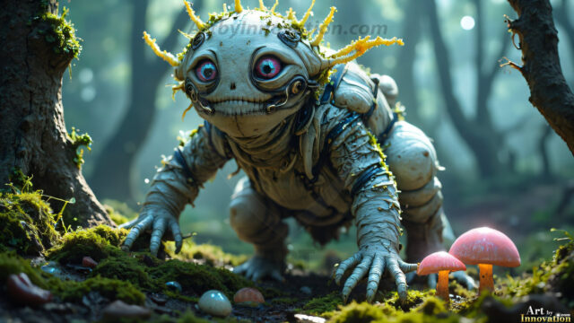 A collection of cute & adorable little-creatures from around the universe. In a photorealistic magical enchanted forest, the surface is covered in vibrant green moss, clusters of bioluminescent mushrooms. With delicate wildflowers blooming in impossible colors — violet, gold, crimson, as adorable little creatures rise from a misty forest floor. A hyper-realistic photo of hybrid creatures, like a adorable baby elephant, no bigger than a human palm. A foxlike creature, with red eyes, fluffy soft fur, and rows of sharp, serrated teeth. A chimera like weird creature, with crazy alien eyes, cyberpunk style. A hyper realistic portrait of a prehensile-tailed opossum, vibrantly colored, illuminated only by moonlight filtering through leaves in the darkness of night.