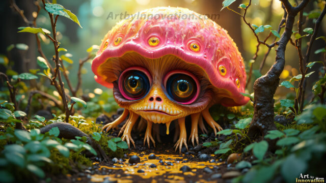 A collection of cute & adorable little-creatures from around the universe. In a photorealistic magical enchanted forest, the surface is covered in vibrant green moss, clusters of bioluminescent mushrooms. With delicate wildflowers blooming in impossible colors — violet, gold, crimson, as adorable little creatures rise from a misty forest floor. A hyper-realistic photo of hybrid creatures, like a adorable baby elephant, no bigger than a human palm. A foxlike creature, with red eyes, fluffy soft fur, and rows of sharp, serrated teeth. A chimera like weird creature, with crazy alien eyes, cyberpunk style. A hyper realistic portrait of a prehensile-tailed opossum, vibrantly colored, illuminated only by moonlight filtering through leaves in the darkness of night.