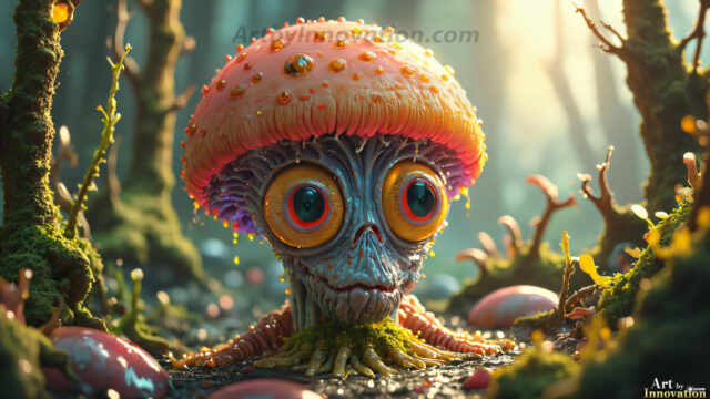 A collection of cute & adorable little-creatures from around the universe. In a photorealistic magical enchanted forest, the surface is covered in vibrant green moss, clusters of bioluminescent mushrooms. With delicate wildflowers blooming in impossible colors — violet, gold, crimson, as adorable little creatures rise from a misty forest floor. A hyper-realistic photo of hybrid creatures, like a adorable baby elephant, no bigger than a human palm. A foxlike creature, with red eyes, fluffy soft fur, and rows of sharp, serrated teeth. A chimera like weird creature, with crazy alien eyes, cyberpunk style. A hyper realistic portrait of a prehensile-tailed opossum, vibrantly colored, illuminated only by moonlight filtering through leaves in the darkness of night.