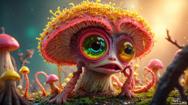 A collection of cute & adorable little-creatures from around the universe. In a photorealistic magical enchanted forest, the surface is covered in vibrant green moss, clusters of bioluminescent mushrooms. With delicate wildflowers blooming in impossible colors — violet, gold, crimson, as adorable little creatures rise from a misty forest floor. A hyper-realistic photo of hybrid creatures, like a adorable baby elephant, no bigger than a human palm. A foxlike creature, with red eyes, fluffy soft fur, and rows of sharp, serrated teeth. A chimera like weird creature, with crazy alien eyes, cyberpunk style. A hyper realistic portrait of a prehensile-tailed opossum, vibrantly colored, illuminated only by moonlight filtering through leaves in the darkness of night.