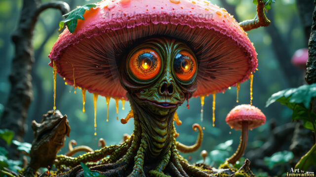 A collection of cute & adorable little-creatures from around the universe. In a photorealistic magical enchanted forest, the surface is covered in vibrant green moss, clusters of bioluminescent mushrooms. With delicate wildflowers blooming in impossible colors — violet, gold, crimson, as adorable little creatures rise from a misty forest floor. A hyper-realistic photo of hybrid creatures, like a adorable baby elephant, no bigger than a human palm. A foxlike creature, with red eyes, fluffy soft fur, and rows of sharp, serrated teeth. A chimera like weird creature, with crazy alien eyes, cyberpunk style. A hyper realistic portrait of a prehensile-tailed opossum, vibrantly colored, illuminated only by moonlight filtering through leaves in the darkness of night.